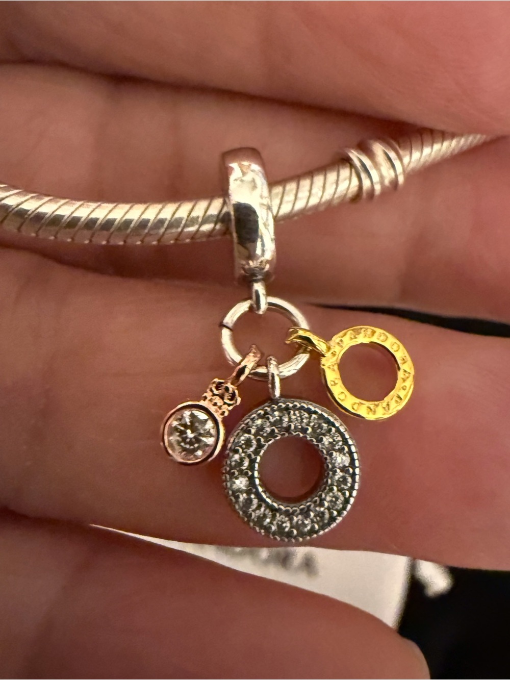 Sterling Silver and Gold Tone Circle Charm Dangle Pendant